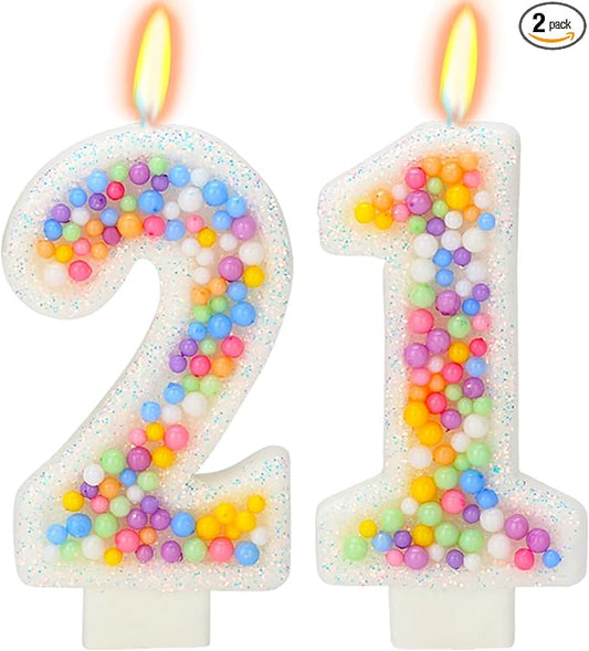 21nd Birthday Candle for Cake, Colorful Macaron Numeral Candles for Boys/Girls, Theme Birthday Party Cake Decorations, Cake Topper for Birthday Party Supplies (Number 21)