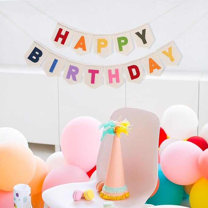 Colorful Happy Birthday Banner - Rainbow Birthday Party Decorations,Bohemian Felt Happy Banner,Colorful Felt Garland Photo Backdrop,Boho Rainbow Party Wall Hanging Decorations