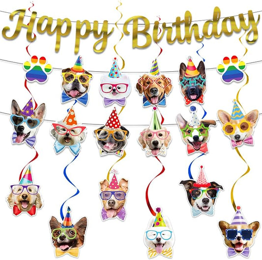 Dog Themed Birthday Party Decorations,Dog Face Hanging Swirls Banner for Backdrop Puppy Birthday Party Supplies Decorations