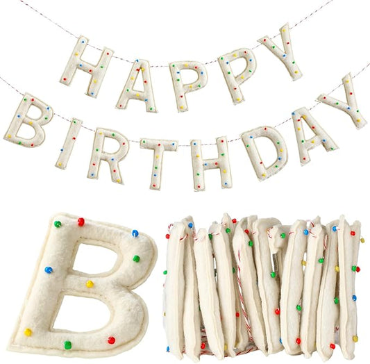 Suncalla Pre-strung Happy Birthday Banner with Colorful Beads Reusable Felt Garland Hanging Decorations Party Bunting for Birthday Decor Photo Props Home Backdrop