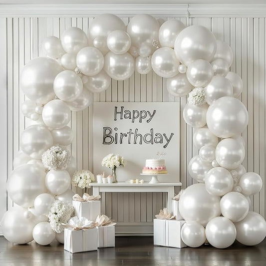 Pearl White Balloon Arch Kit,Double Stuffed Pastel White Cream Ivory Balloons Garland Kit Different Sizes 18/12/10/5 inch White Latex Balloon for Wedding Birthday Bridal Shower Party Decorations