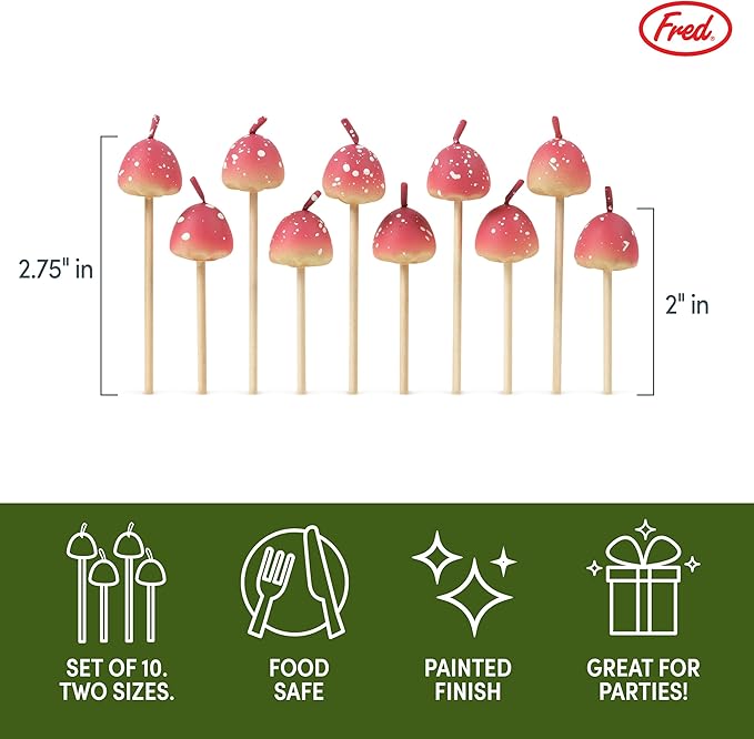 Genuine Fred Woodland Wicks, Set of 10 Mushroom Party Candles, Birthday Cake Candles, Cottagecore Aesthetic, Includes Two Sizes