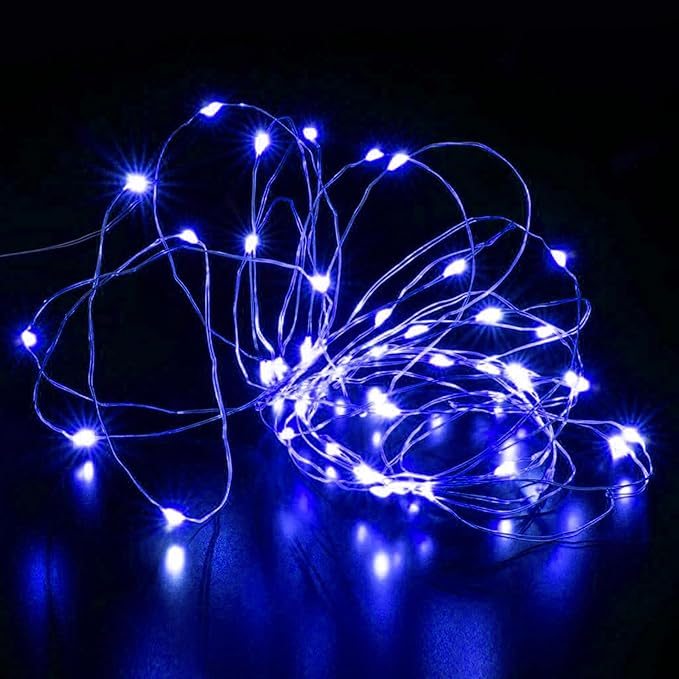 Aogist 16FT Fairy Lights with Spool,Ultra-Bright 50 LEDs Battery Operated Copper Wire String Light for Bedroom Christmas Wedding Centerpiece Parties Decoration,Blue
