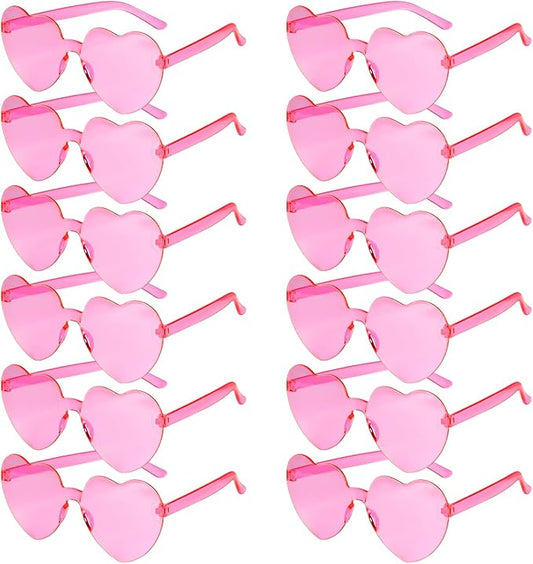 PLULON Heart Sunglasses for Women 5/12/25 Pcs, Heart Glasses Valentine Day Rimless Shaped Candy Color Fun Glasses Party Favor