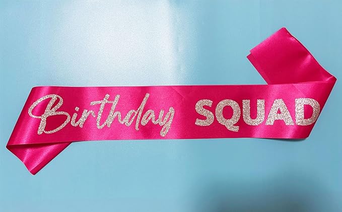 Generic Birthday Squad Sash - 8 Pack Birthday Gift Sashes Set - Funny Party Favors Decorations for Sweet 16, 18th, 21st, 25th, 30th, 40th, 50th or Other Bday - Pink with Silver