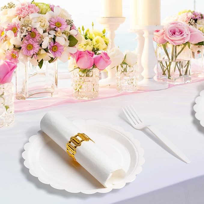 105PCS Paper Plates and Napkins Set, 7 Inch Scalloped Disposable Tableware with Forks for Birthdays, Garden Parties & Outdoor Events, Serves 35 (White)