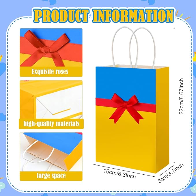 Humyoun 24pcs Princess Gift Bags with Bow Reusable Goodie Bags with Handles Candy Treat Accessories for Princess Kids Birthday Party Favors Decoration Supplies, 6.3 x 8.7 Inch