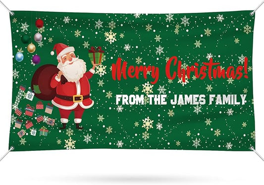 Personalized Merry Christmas Banners and Signs Customize with Family Name Photo Custom Xmas Holiday Decor for Indoor Outdoor 6'x3'
