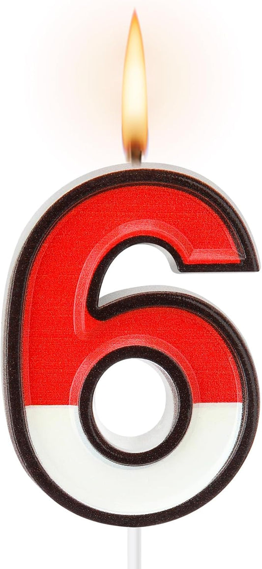 Conelist Cartoon Red and White Birthday Cake Candle Numeral Birthday Cake Topper for Animated Decoration Cartoon Party Supplies(Number 6)