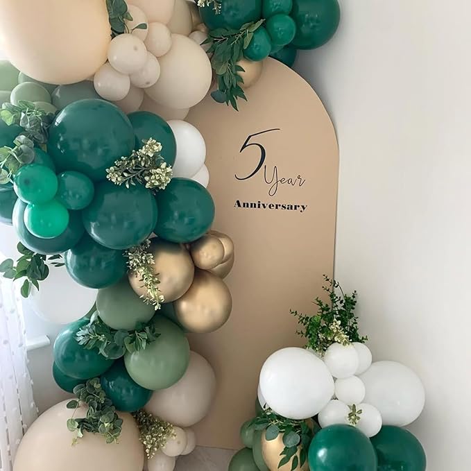 Emerald Green Gold Balloons Arch Garland Kit, 134pcs Dark Green,White,Chrome Gold Balloons for Birthday Baby Shower Wedding Anniversary Jungle Safari Wild One Animal Party Decorations