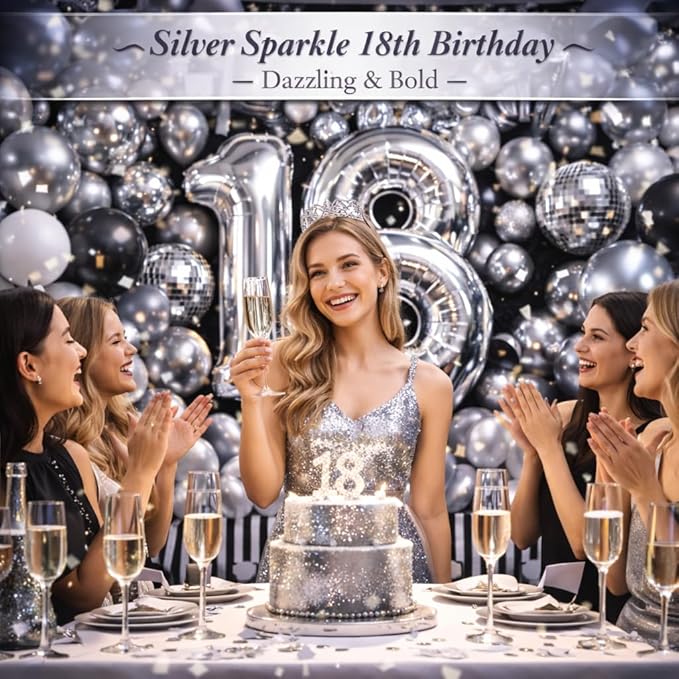 Chrome Silver Metallic Latex Balloons, 100 Pack 12 Inch Round Helium Silver Balloons for New Years Wedding Anniversary Disco Party Decorations