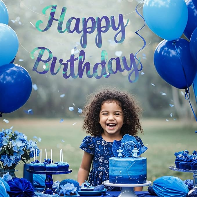 BEISHIDA Double-Sided Rainbow Blue Happy Birthday Banner - NO DIY,10Feet,Pre-Strung Birthday Party Decorations Birthday Backdrop Sign Garland Happy Birthday Decorations for Women
