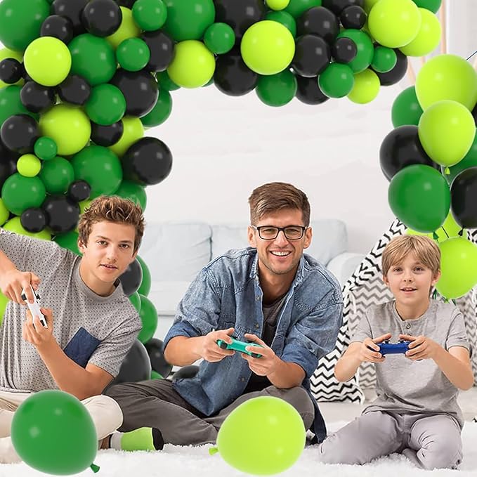 Green Black Balloon Garland Arch Kit - Dark Green, Lime Green Black Balloons for Soccer Camo Video Gamer Jungle Birthday Baby Shower 2026 Graduation Prom Party Decorations