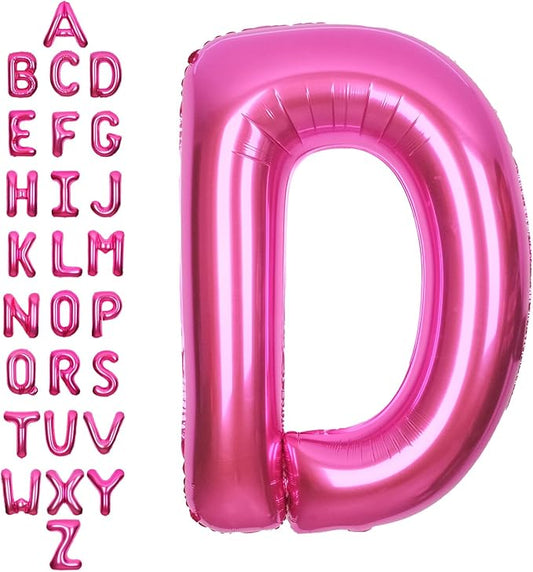 SUWEN 40 Inch Hot Pink Large D Letter Balloons Big Foil Helium Letter Balloons A-Z Jumbo Mylar Happy Birthday Party Decorations for Woman Anniversary Party Supplies