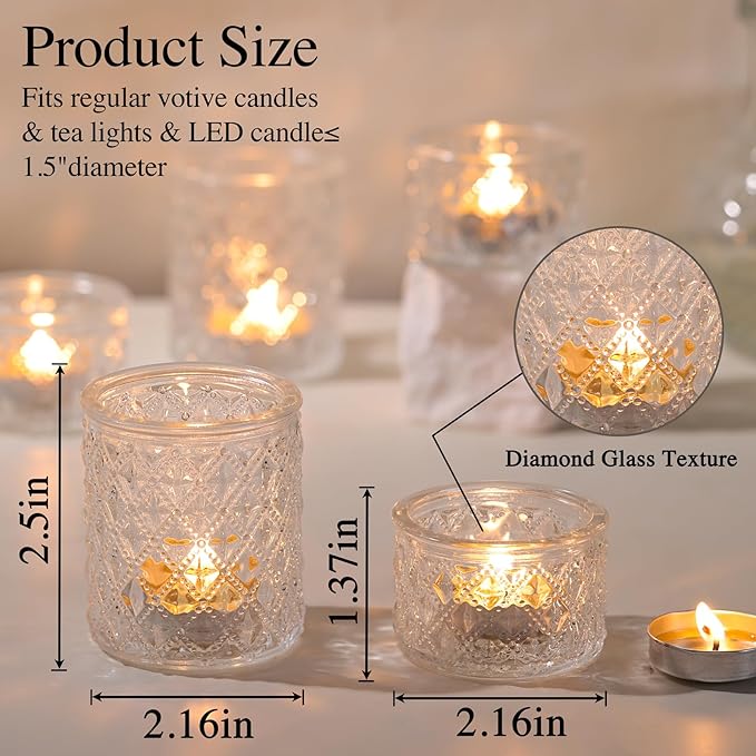 36 Pack Clear Glass Votive Candle Holders, Vintage Candle Holder for Wedding Table Centerpieces, Tealight Candle Holder for Table Bridal Shower Birthday Party Table Decoration