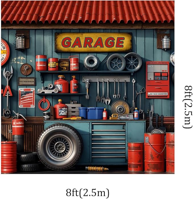 Kate 8x8ft Dad's Garage Decoration Photography Backdrops Vintage Automotive Parts Repair Shop Photo Background Children Baby Shower Backdrop
