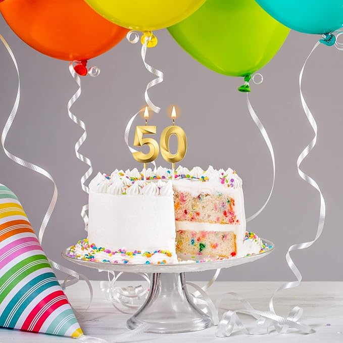 BBTO 50th & 5th Birthday Candles Number Candles Cake Topper Decoration for Birthday Wedding Anniversary Celebration Supplies(Gold)