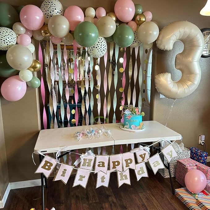 40 Inch Beige Number 3 Balloons for 3rd Birthday Decorations Boys Girl, Giant Self-Sealing Cream Foil Number 0-10 White Sand Balloon for Women Men Party Anniversary Baby Shower Supplies