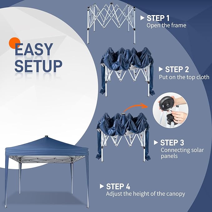 VINGLI 10x10 Pop Up Canopy Tent with Sidewalls, Outdoor Gazebo Canopy Tent, Patio Event Tents Outdoor Event Shelter for Parties (Blue with Led Light)