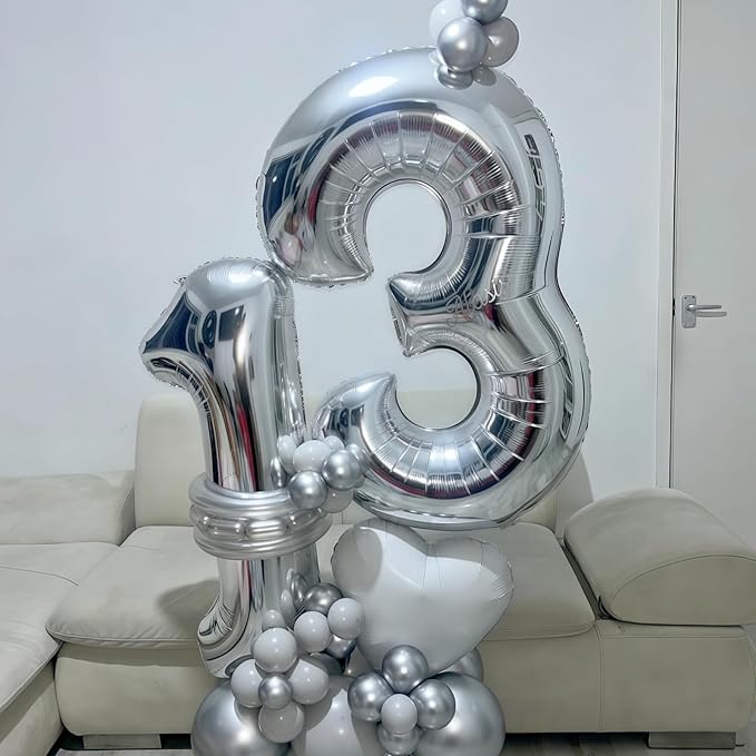 Number 15 Balloons Silver, Giant Number 1 & 5 Helium Foil Balloon for Girls 15th Birthday Decor, 40 Inch Self Inflating Mylar 15 Balloons Number for Man Women Anniversary Party Decorations Supplies