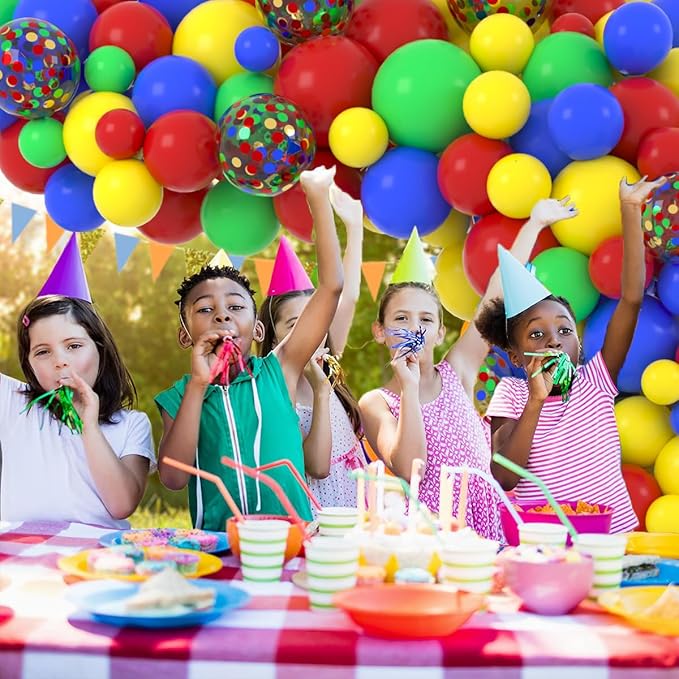 Red Yellow Blue Green Balloon Garland Arch Kit - Royal Blue and Yellow Balloons Green Balloons for Robot Hero Birthday Decorations Carnival Circus Graduation Party Decorations