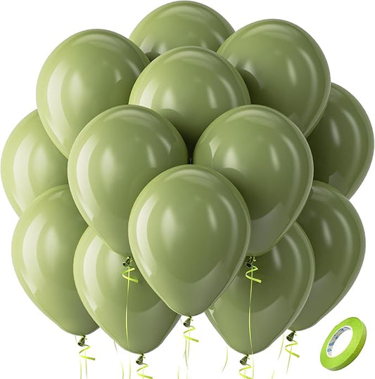 Bezente Sage Green Balloons Latex Party Balloons - 100 Pack 12 inch Round Helium Olive Green Balloons for St. Patrick's Day Woodland Birthday Bridal Shower Graduation Safari Jungle Party Decorations