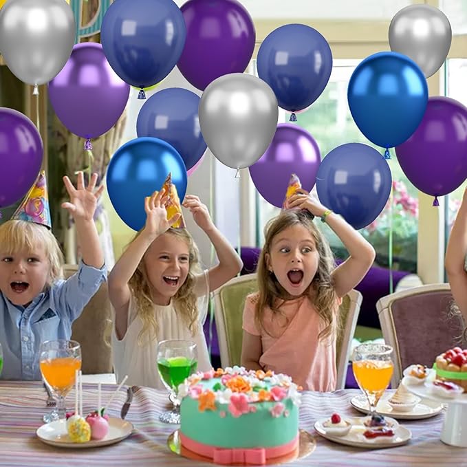 Purple and Blue Balloon Set, 50 PCS 10 Inch Space Theme Party Supplies, Navy Blue Purple Silver Helium for Birthday Baby Shower