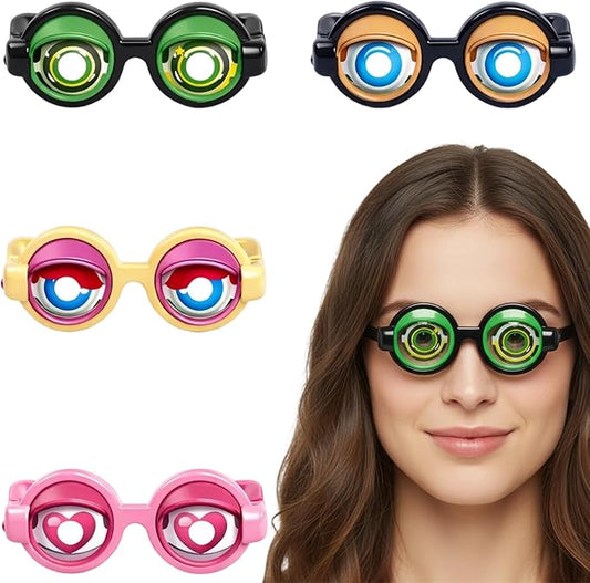 Funny Prop Glasses, Kinetic Crazy Eyes with Blinking Action for Party Entertainment and Prank Performances, Set of 4 Character Style Outfits Including Googly Eye Designs for Adult Event