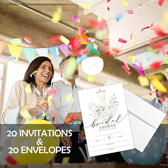 AEHIE 20 Sets Bridal Shower Invitations With Envelopes, Eucalyptus Leaf Double-Sided Printed Invitation Cards for Weddings, Engagement Showers, Parties and Receptions