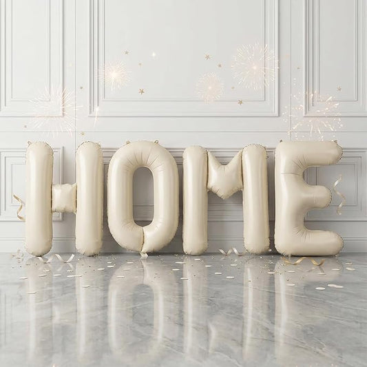 40 Inch Beige HOME Balloons, Large Cream Letter Balloon for Housewarming Party Decor, Ivory White New Home Welcome Balloon Banner Balloons Sign for Sweet House Warming Homecoming Party Decorations