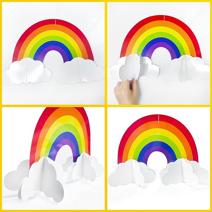 Rainbow Party Decorations 3D Cloud Rainbow Cutout Circle Dots Star Moon Lightning Hanging Colorful Garland Streamer for Birthday Baby Shower Wedding Carnival Party Supplies Classroom Nursery Decor