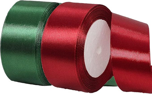 Dark Green Christmas Ribbon, Burgundy Satin Ribbon 1-1/2 Inch 50 Yards, Fabric Ribbons for Christmas Party Decorations, Gift Wrapping, Tree Ornaments, Bouquets, Door Wreath, Bows Making and DIY Crafts