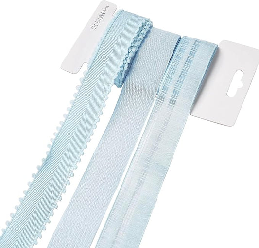 BEEFLYING 3 Styles Light Blue Wire Edged Ribbons for Gift Wrapping Decoration 25~28mm×2.7m Satin Ribbons Fabric Ribbons for Wedding Party Decoration Hair Bows Flower Designs Sewing and Craft, 9 Yards