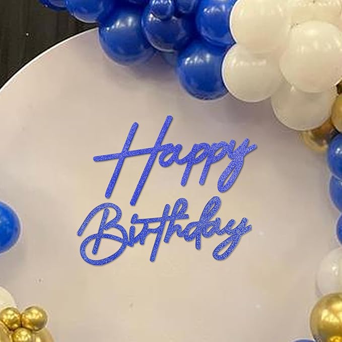 Happy Birthday Sign for Backdrop - Glitter Blue Felt Happy Birthday Letter Sign for Balloon Arch Birthday Party Balloon Arch Backdrop Decorations for Birthday Party Baby Shower - Glitter Blue