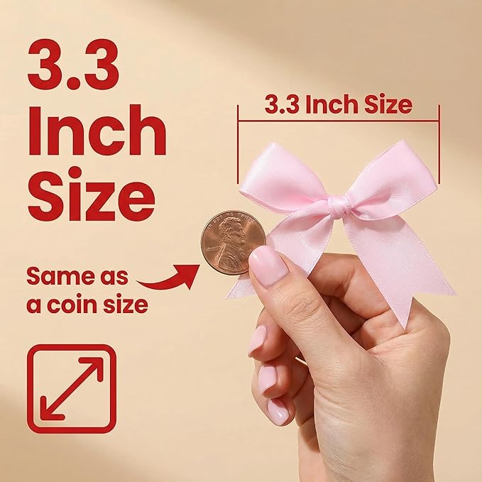 Pink Gift Wrap Bows – 100pcs 3.3 Inch Elegant Satin Bows for Gift Wrapping, Wedding Decor, Baby Shower, Party Decorations, Birthday, Christmas, Anniversary, DIY Crafts, Gift Bags