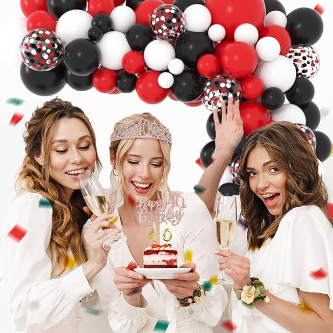 Red Black White Balloon Garland Arch Kit - Red Black Balloons White Balloons Mixed Confetti Balloons for Casino Birthday Retirement Graduations 2025 Party Decorations