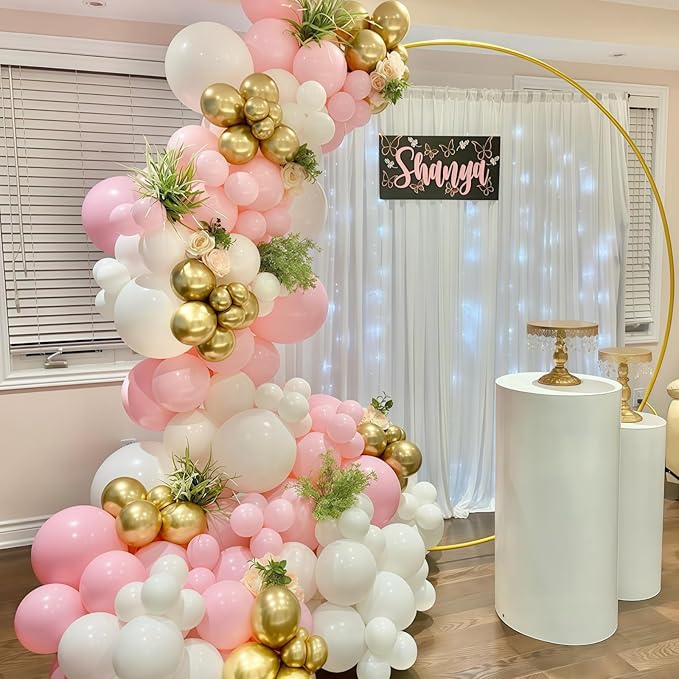Pink Gold Balloons Set, 60Pcs 12 Inch Pastal Baby Pink Metallic Gold White Balloon with Gold Confetti Latex Balloons for Girls Women Birthday Wedding Baby Bridal Shower Party Decorations Supplies