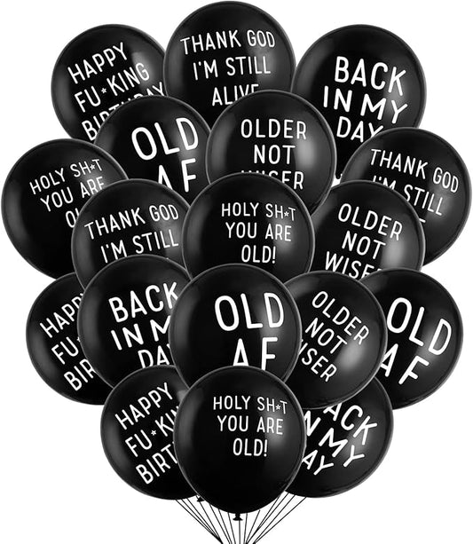 Easy Joy 18 Piece Funny Abusive Old Age Birthday Party Balloons - 12"/18 Pack above 10 Different Rude and Offensive Phrases - 12 Inch Latex Party Balloons with Sarcastic Phrases - NSFW Adult Language