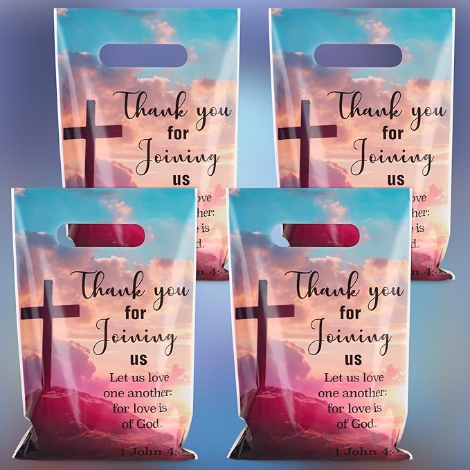 Hxezoc 50 Pieces Church Gift Bags Plastic Church Bags Practical Party Bags Religious Party Favors for Christian Theme Birthday Party Decoration Supplies