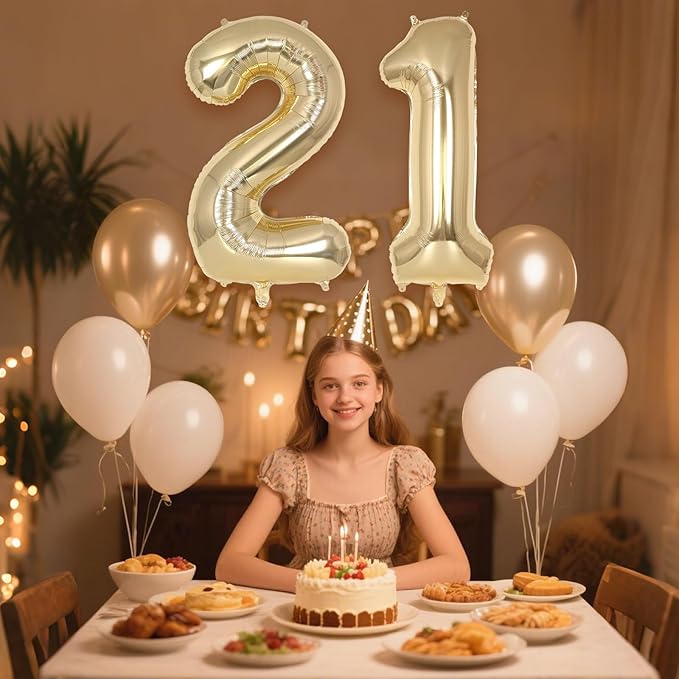 Champagne Gold Large Number 21 Balloon, 40 Inch Light Gold Foil Helium Number Balloons, Giant Mylar Number 21 Balloons for 21 Years Old Birthday Party Anniversary Decorations (Champagne Gold 21)