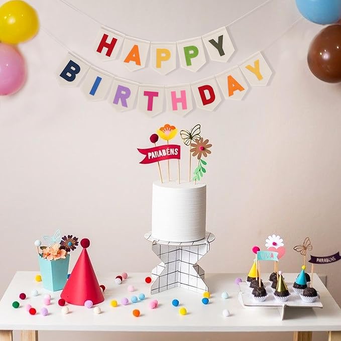 Colorful Happy Birthday Banner - Rainbow Birthday Party Decorations,Bohemian Felt Happy Banner,Colorful Felt Garland Photo Backdrop,Boho Rainbow Party Wall Hanging Decorations