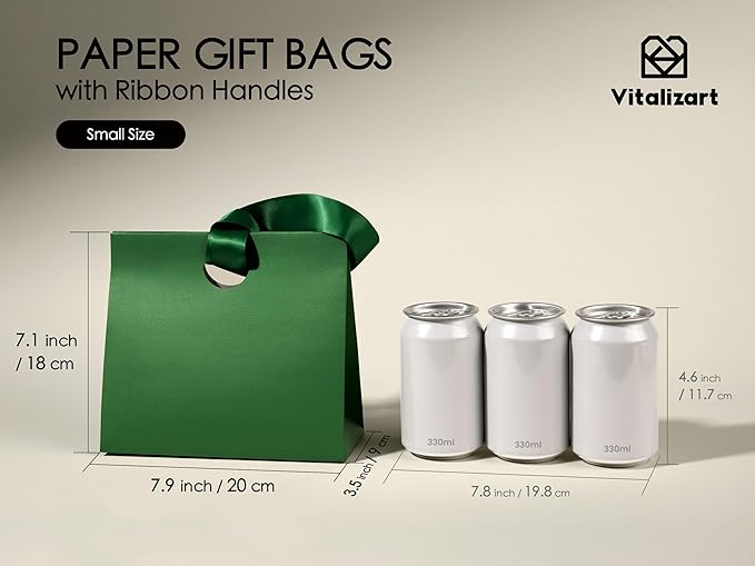 Vitalizart Paper Gift Bags With Ribbon Handles Set of 10 Assorted Colors Bulk Reusable For Gift Wrap Girls Kids Birthday Bridal Shower Party Favors Goodie Bags Candy Christmas 7.87"x3.54"x7.09" Small