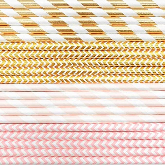KTOJOY Biodegradable Paper Straws, 100 Pack Pink for Party Supplies, Birthday, Wedding, Bridal/Baby Shower Decorations and Holiday Celebrations