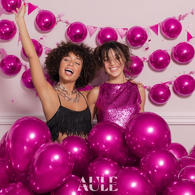 AULE Party Balloons 50 Pcs 12 inch Hot Pink Metallic Chrome Helium Shiny Latex Thicken Balloon Perfect Decoration for Wedding Birthday Baby Shower Graduation Christmas Carnival