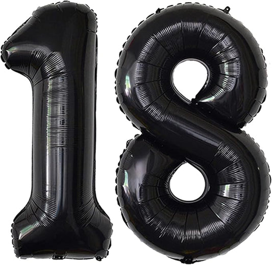 Black 18 Number Balloons Giant Jumbo Number 18 Foil Mylar Balloon for Men 18th Birthday Party 18 Anniversary Decorations