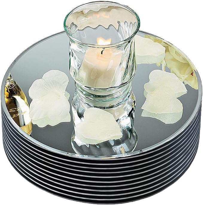 12" Round Mirror Centerpieces for Tables Decorations, 10 Pack Acrylic Circle Mirror Tray Candle Plate 2mm Thickness Mirror Centerpiece Table Decorations for Wedding Decorations Party, Wall Decor