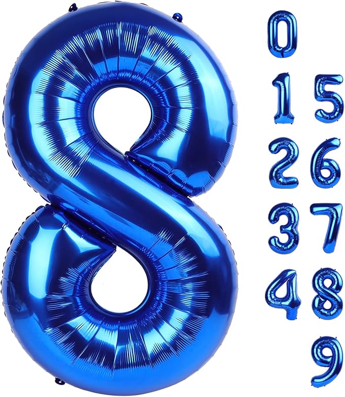 40 Inch Number 8 Balloon, Navy Blue 8 18 28 80 Birthday Balloons for Men Boys, 8th Birthday Decorations Party Supplies, Wedding