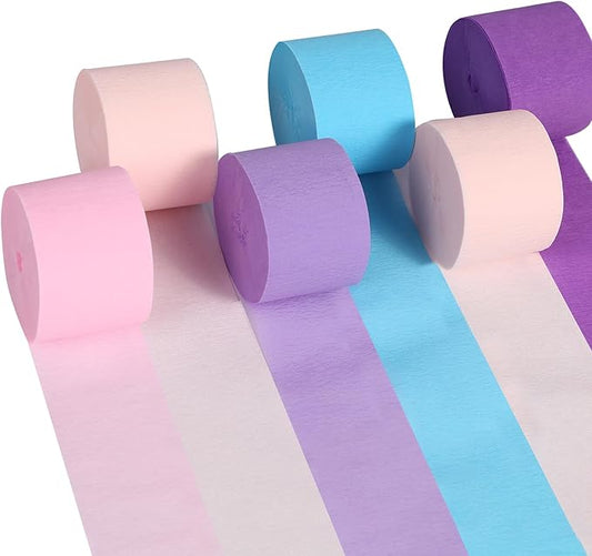 Suaxova Pastel Crepe Paper Streamers 6 Rolls 492ft, Pack of Peach, Purple, Light Pink Theme Party Streamers for Party Decorations, Birthday, Wedding, Baby Shower, Graduation, Christmas