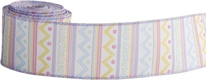 Meseey 2.5 Inch x 10 Yards Pastel Easter Chevron Wired Ribbon, Colorful Zigzag Wired Edge Ribbon for Easter Wreaths, Gift Wrapping, Easter Baskets, Crafts, Spring Party Decorations