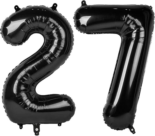 Black Number 27 Balloon, Large Happy 27 Birthday Decoration for Men & Women 2 7 27 72, Foil Number Balloons for Wedding Graduation Celebration Anniversary Supplies